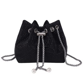 Anopo Women's Sparkly Rhinestone Bag Purse Glitter Handbag Evening Bag Drawstring Bucket Crossbody Bag for Wedding Party Prom Black