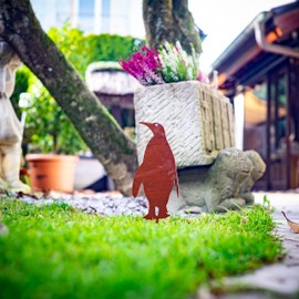 MM Steel Styles Patina Penguin Flower Bed Stake Rust Decoration / Pond Decoration Made of High-Quality Corten Steel for Garden, Pond - Garden Decoration Rust