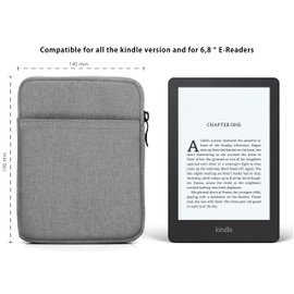 MyGadget Nylon Sleeve Case for Tablets up to 6.8 Inches (18 x 13.5 cm) - Protective Case e.g. Kindle Paperwhite | Tolino Vision 1-4 | Shine 1-3 - Light Grey