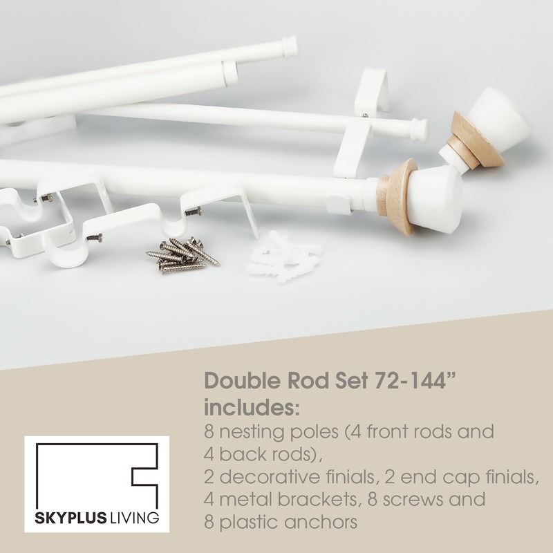 SKYPLUS LIVING Nordic Style White Double Curtain Rod Set with