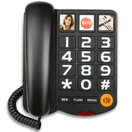 Sangyn Landline Phones for Seniors with Large Button Corded Telephone for Home with Amplified Loud Ringer Volume Adjustable One-Touch Dialing Big Button Telephones for Visually Hearing Impaired,Black