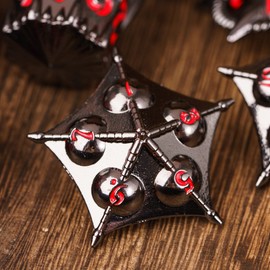 Cusdie Metal DND Dice Set, 7 PCs DND Metal Dice, Dragon Design Polyhedral Dice Set, for TTRPG Role Playing Game D&D Dice (Black with Red Numbers)