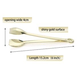 MSY BIGSUNNY Mini Appetizer Tongs Stainless Steel Set of 4, Metal Small Serving Tongs, 6 Inch(15.2cm, Golden)