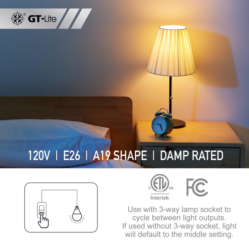 GT-Lite 6-Pack, 150W Equivalent LED 3-Way Light Bulbs, 2700K Soft