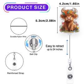 Cute Highland Cow Badge Reel Retractable for Nurse Nursing RN CNA LPN Medical Worker & Teacher | Funny Nurse Gifts Pediatric Cow ID Badge Holder with Alligator Clip & 24” Durable Nylon Cord | Acrylic