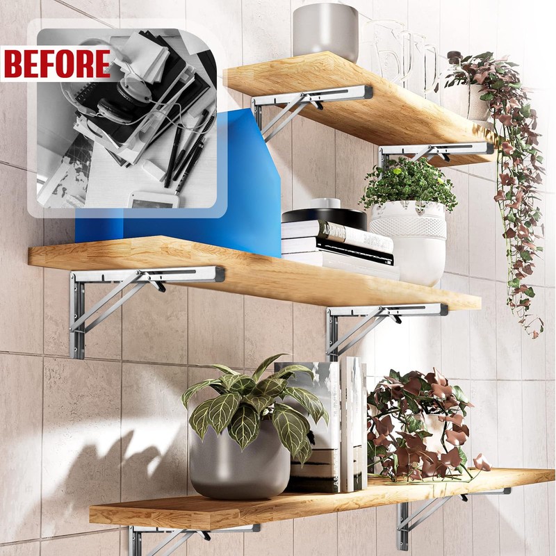 Pack of 2 Folding Heavy Duty Wall Brackets 200 mm