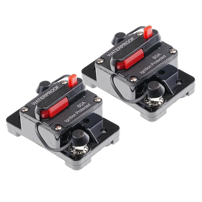 LEVANLIGHTING 2Pcs 60Amp Circuit Breaker DC 12V-48V with Inline Fuse