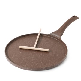 SENSARTE Nonstick Crepe Pan, Swiss Granite Coating Dosa Pan Pancake Flat Skillet Tawa Griddle 10-Inch with Stay-Cool Handle, Induction Compatible, PFOA Free (Toffee Brown)