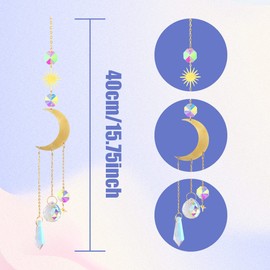 Crystal Glass Sun Catchers, Sun Catchers for Windows Wind Chimes Hanging with Chain Gold Sun Catchers Hanging Ornament Glass Decorations Crystal Suncatcher Hanging Indoor Outdoor Decor