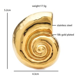 Big Stainless Steel Shell Brooches For Women Snail Shell Metal Brooch Lapel Pin, 6.1*3.3cm, Stainless Steel, zircon gemstone