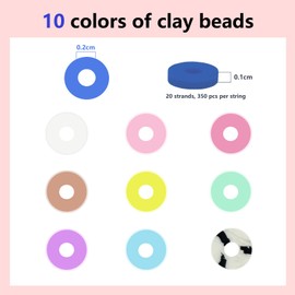XLicarmi 7200PCS Polymer Clay Beads String Kit - 20 Strands, Vinyl Heishi, Flat, Alphabet Beads for Jewelry & DIY Friendship Bracelet & Necklace Making (Rainbow)