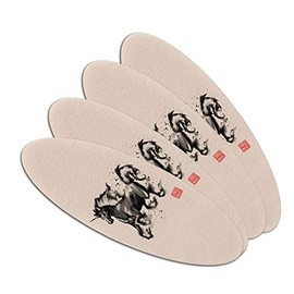 Unicorn Traditional Chinese Ink Painting Double-Sided Oval Nail File Emery Board Set 4 Pack