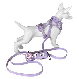 King Macks Dog Harness Set with Collar and Leash, Waste Bag Holder and Dirty Waste Bag Clip, Adjustable for Small/Medium/Large Dogs, Lightweight (Lavender, Medium)