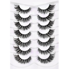 Pooplunch False Eyelashes Brown Color Fluffy Volume Cat Eye Look Wispy Dramatic Fake Eyelashes 8D Faux Mink Lashs 7 Pairs Pack