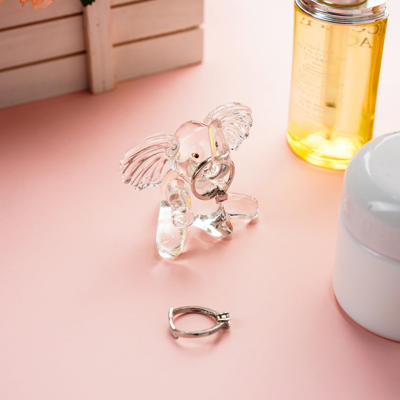 QFkris Crystal Elephant Ring Holder for Women, Engagement Wedding Ring