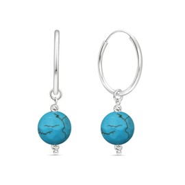 Turquoise Drop Earrings for Women in 925 Sterling Silver - December Birthstone - 30mm Length with 10mm Bead Gemstone - Hoop Turquoise Earrings for Women - Classic and Elegant - Perfect Gift