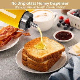 Glass Honey Dispenser No Drip, 10 oz Maple Syrup Dispenser, Automatic Reflux Clear Glass Honey Pot with Dust Cover (2PCS)