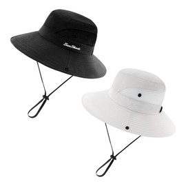 PIGBENGO Women Sun Hat UV Protection Bucket Wide Brim Summer Beach Boonie Hat Quick Dry Outdoor Fishing Cap (B-Beige+B-Black)