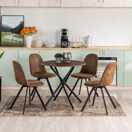 FurnitureR 5-Piece Round Dining Table Set, 31.5 Inch Mid-Century Modern Table & 4 Classic Swivel Chairs, Save-Space Kitchen Table and Chair Set for Home, Apartment and Small Space, Vintage Brown