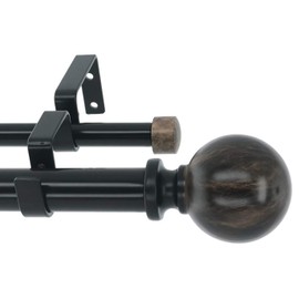 Meriville 1-Inch Diameter Double Window Treatment Curtain Rod, Black Marble Ball Finial, 48-inch to 84-inch Adjustable, Black