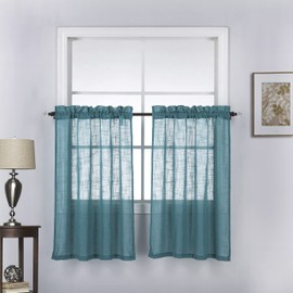 Rooney 2 Piece Semi-Sheer Linen Look Rod Pocket Window Treatment Tier Curtains Drape Set (27" W X 36" L, Teal)