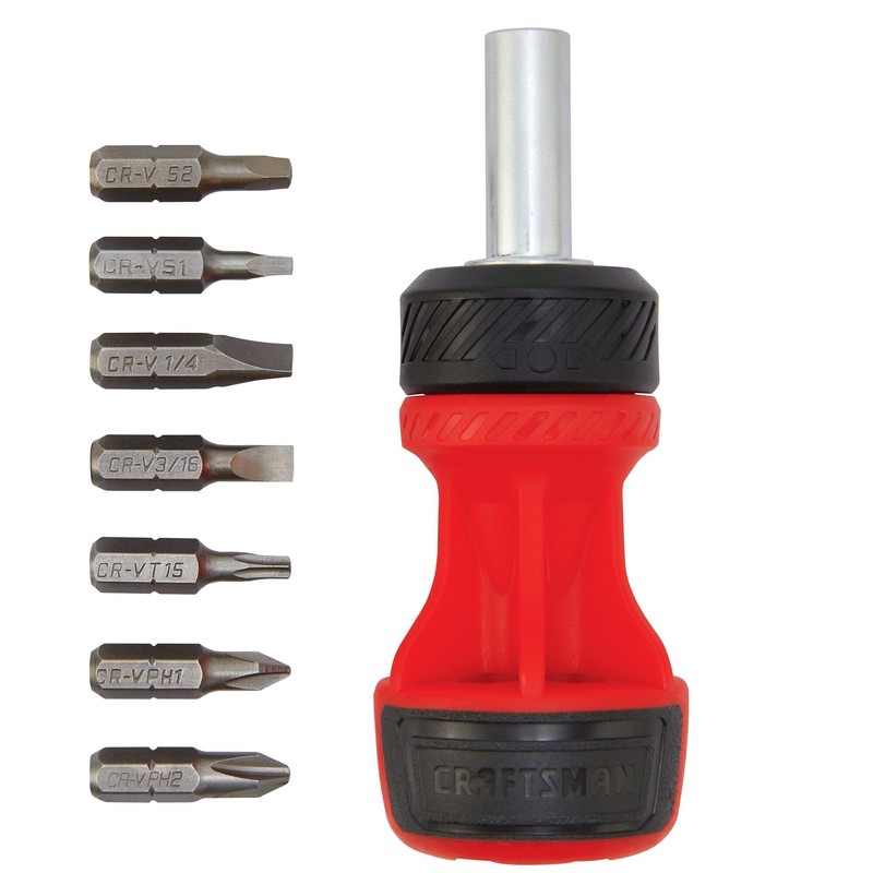 CRAFTSMAN Ratcheting Screwdriver, Stubby Push-n-Pick Set with Multi-Bits, 8 Piece
