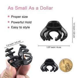 Small Hair Clips for Women Girls Kids, Tiny Hair Claw Clips for Thin/Medium Thick Hair, 1.5 Inch Mini Hair Jaw Clips Matte Octopus Clip Nonslip Spider Clip with Gift Box (Black & Brown)