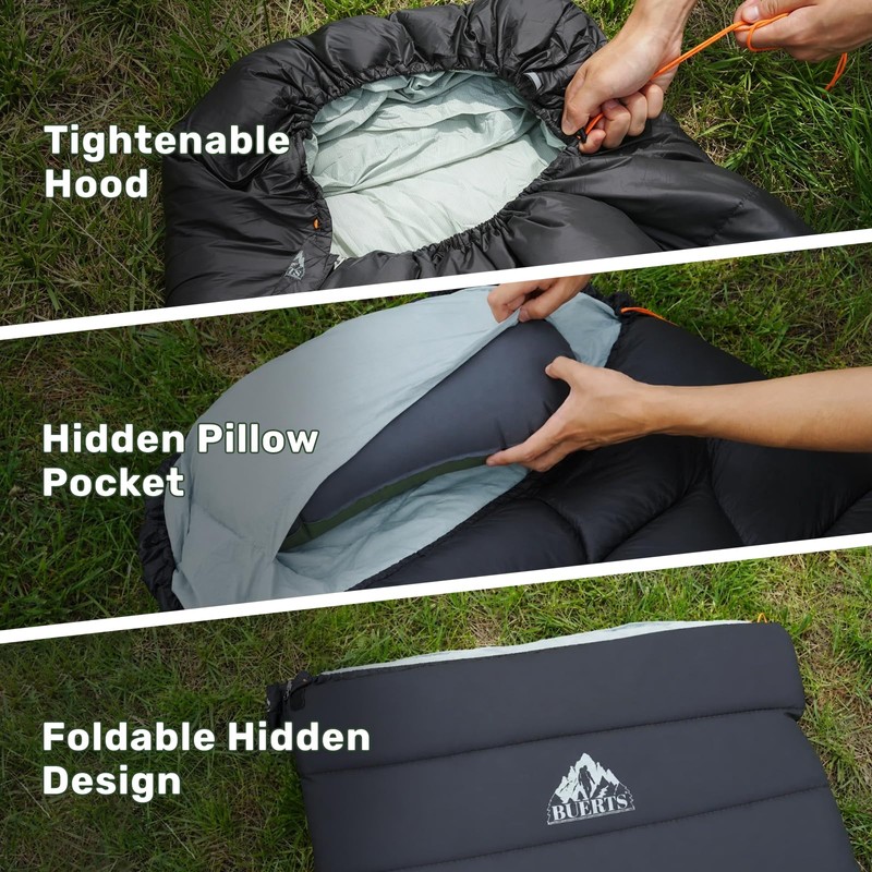 BUERTS Down Sleeping Bag for Adults 680FP Ultralight Portable Cold