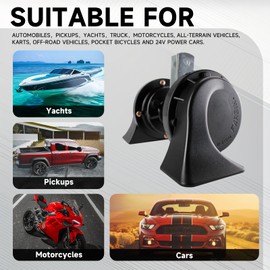 FARBIN Horns Truck Horn 24V Car Horn Loud Dual-Tone Train Horn Waterproof Electric Snail Horn Kit Universal for Any 24V Vehicles Black (Black, 24V car horn)