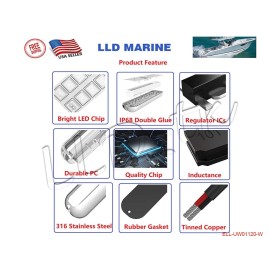 LLD_TK 120 Blue LED Underwater Light Boat Marine Yacht Stainless Steel Transom 2 PCS