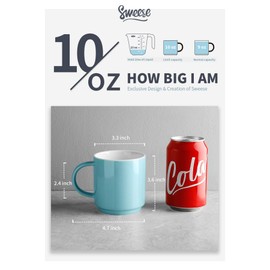 Sweese 616.003 Stackable Coffee Cups - 10 Ounce for Specialty Coffee Drinks, Cappuccino, Cafe Mocha, Latte and tea, Set of 6, Cool Assorted Colors