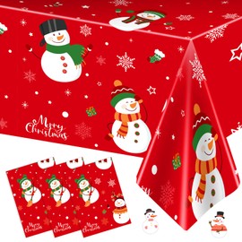 3 Pcs Christmas Tablecloth - Snowman Christmas Table cover, Disposable Plastic Rectangle Xmas Snowman Snowflakes Party Table cloths for Christma Tables Decorations and Party Supplies, 54 x 108 Inch