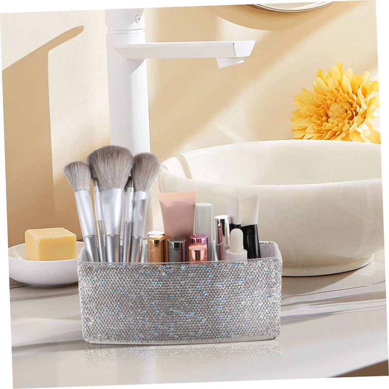 NOLITOY Luxury Bling Makeup Storage Box Compartment Organizer Brush Holder