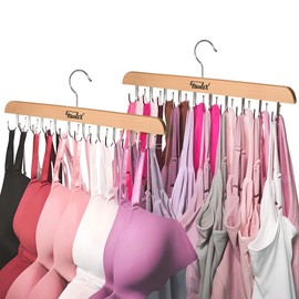 OTANIX Bra Hangers for Closet Organizer, Tank Top Sports Bra Belt and Tie Hanger, Space Saving Hooks, Hanger Space Saver for Bra, Tanktop, Belt, Tie, Swimsuit Organizer Wooden (Pack of 2)