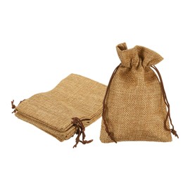 HARFINGTON 5pcs Small Burlap Bags with Drawstring, 4x5.5 Gift Bag Jewelry Pouches for Wedding Party Presents Festival Favors, Beige