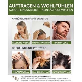 Heldengrün® Organic Rosemary + Hair Oil [High Dose] Stimulates Hair Growth - Hair Oil for Hair Loss with Real Organic Jojoba & Rosemary Oil, Rosemary Oil Hair - Essential Oil Blend
