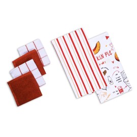 AMOUR INFINI Cotton Kitchen Towels and Dishcloths 6 Piece - 4 Terry Dishcloths (12” x 12”) and 2 Cotton Kitchen Towels (28” x 18”) for Gifting and Decor (Pumkin)