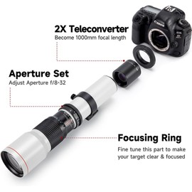 OPTURA HD White 500mm/1000mm f/8 Manual Telephoto Lens for Sony a5000, a3000