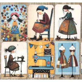 Whimsical sewing themed junk journal card toppers set of 10 junk journal cards