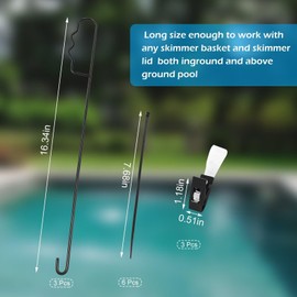 3 Set Pool Skimmer Basket Hook, 16″ Stainless Steel Skimmer Lid Lifting Hook with Pool Test Pool Filter Skimmer Handle Inground Pool Cleaner Tools for Debris Removal Keep Hands Clean, Knee Back Saver