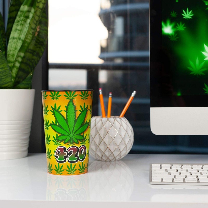 JUST FUNKY 32oz Tall Insulated Tumbler Features a Pot Leaf