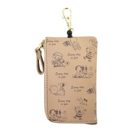 Snoopy Key Case, Pass Case, Commuter Holder, Card Case, Reel Included, Synthetic Leather, Compact, brown/flyer (SPZ-2915), One size