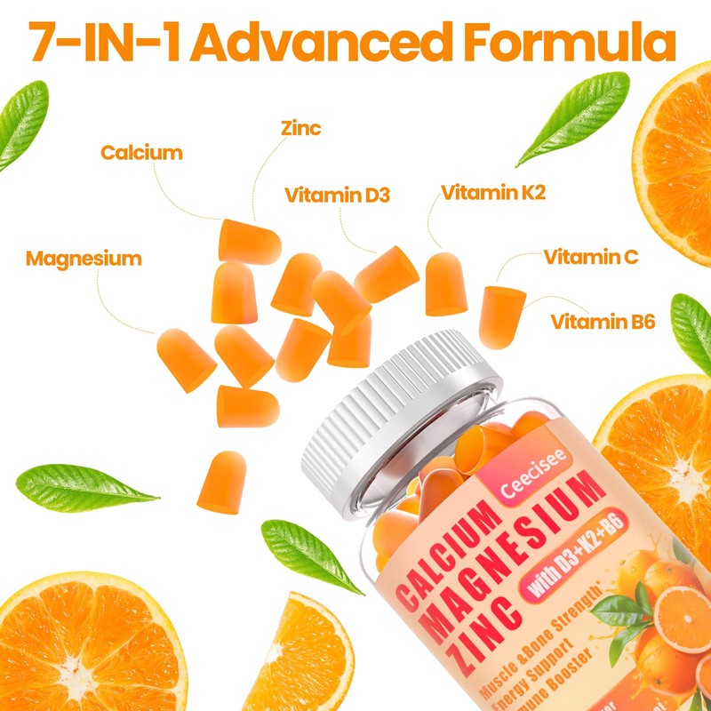 Calcium Magnesium Zinc Gummies with D3 &B6 &K2,1000mg Calcium Gummies