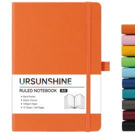 URSUNSHINE Ruled Notebook/Journal - Classic Lined Journal/Notebook, Hardcover with Thick Paper, 5.7" x 8.4", Banded + Pen Holder +Inner Pocket - Orange