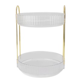 Makeup Organizer Rack 2 Tier 360 Deg Rotation Space Saving Cosmetic Countertop Organizer for Bedroom Bathroom Kitchen White