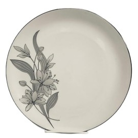 Victoria Bella 10.75" Porcelain Plate with décor. Dinner Plate with Floral Design, Platinum Trim