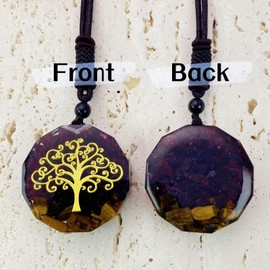 EDEN'S CALL Orgone Necklace, Tree of Life Orgonite Healing Crystal Stone Pendant Necklace for Spiritual Healing and Meditation Energy Talisman Sacred Geometry Tiger's Eye Necklaces, Garnet