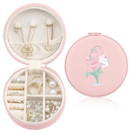 MAYCARI Jewelry Box with Cute Bunny Flower Pattern Design, PU Leather Jewelry Travel Organizer Case-Rings/Earrings/Necklace Storage Box for Women Birthday Mom Friends Her Bridesmaids Girls Gifts