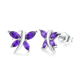 925 Sterling Silver Amethyst‌ Dragonfly Earrings ‌for Women February Birthstone Dragonfly Jewelry Ear Studs