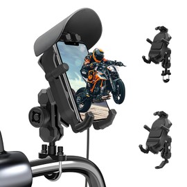 FHZLAJ Soporte de Celular para Moto Porta Celular Bicicleta con Parasol Base de Móvil Montaje Rápida Portacelular para Manubrio Manillar Rotación 360° Anti-vibración para 7.8-9cm Smartphone Universal
